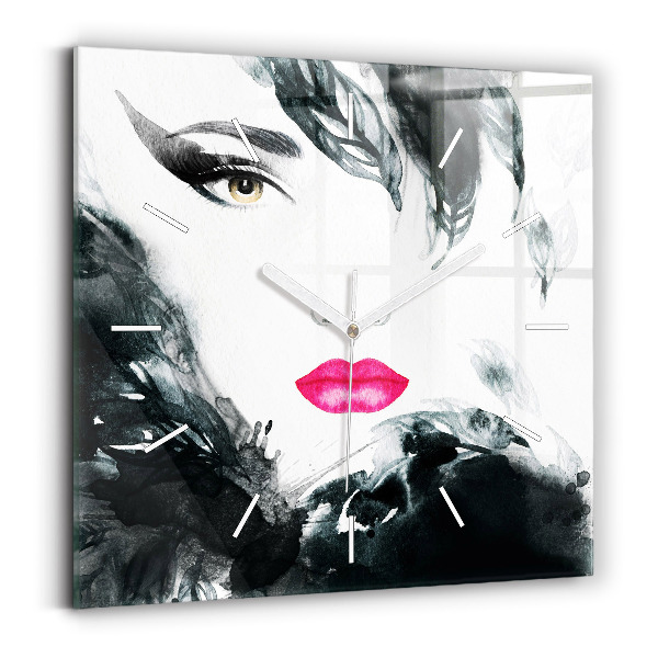 Reloj de pared cuadrado Retrato de mujer con labios rojos