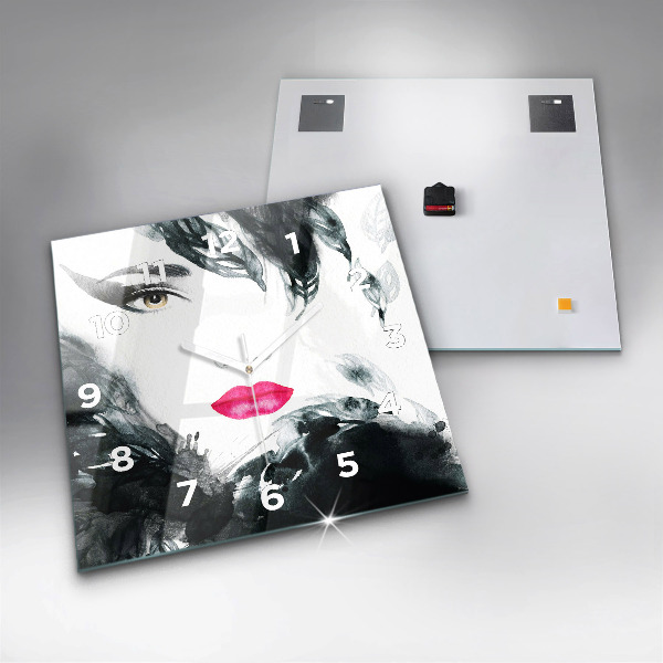 Reloj de pared cuadrado Retrato de mujer con labios rojos