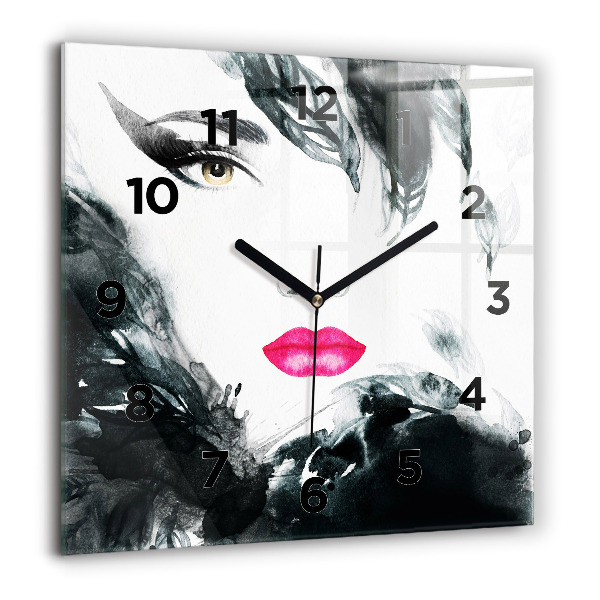 Reloj de pared cuadrado Retrato de mujer con labios rojos
