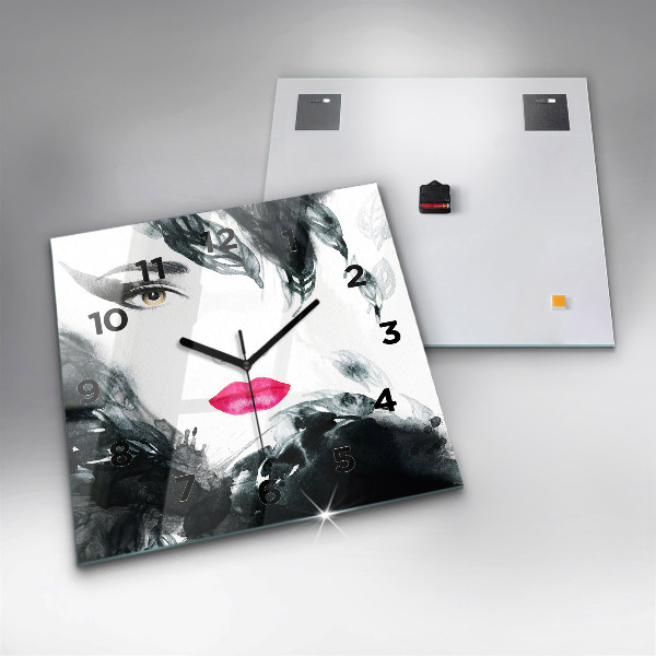 Reloj de pared cuadrado Retrato de mujer con labios rojos