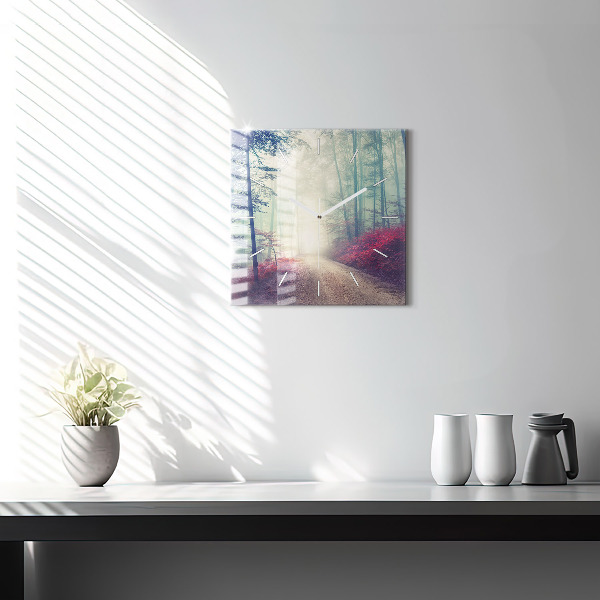 Reloj de pared cuadrado Carretera otoñal Bosque Niebla