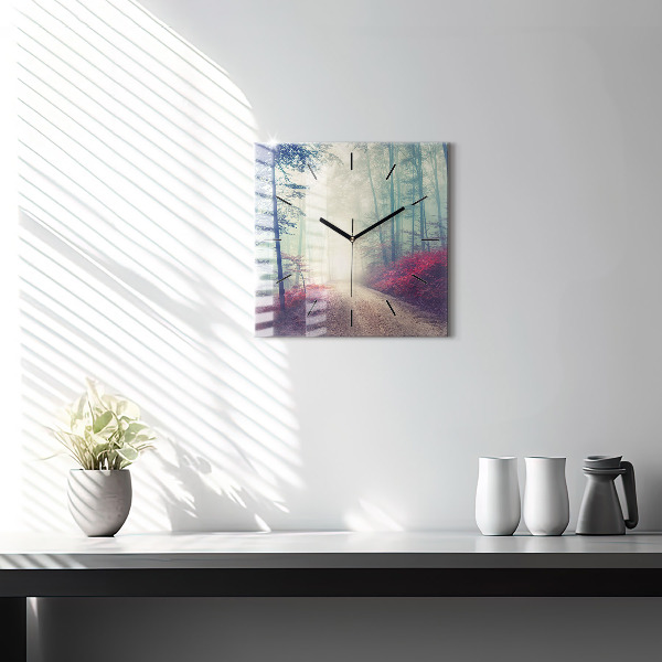 Reloj de pared cuadrado Carretera otoñal Bosque Niebla