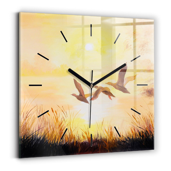 Reloj de pared cuadrado Grullas al atardecer