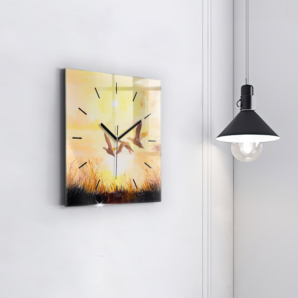 Reloj de pared cuadrado Grullas al atardecer