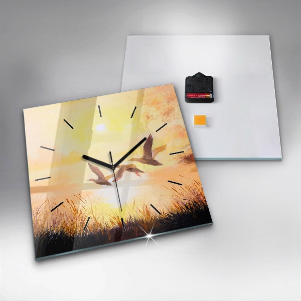 Reloj de pared cuadrado Grullas al atardecer