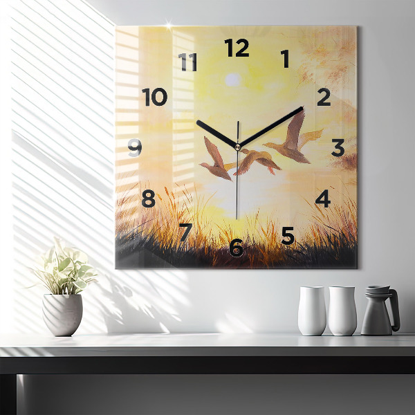 Reloj de pared cuadrado Grullas al atardecer