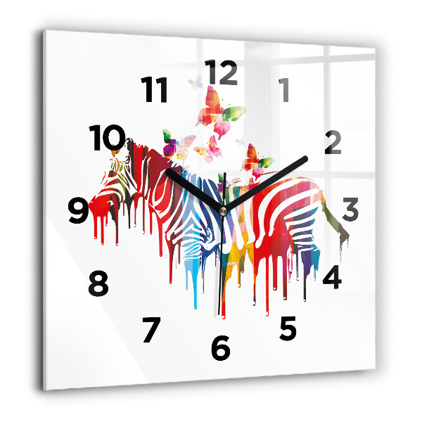 Reloj de pared cuadrado Cebra de colores