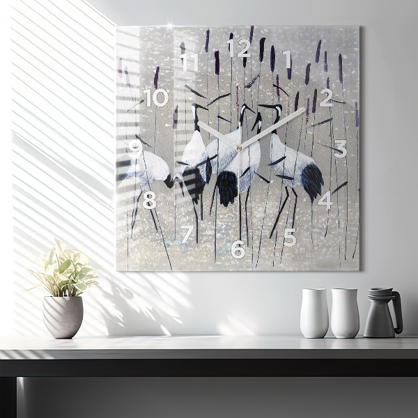 Reloj cuadrado Grullas en los juncos