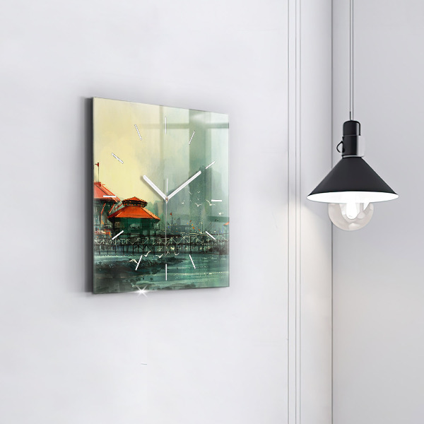 Reloj de pared cuadrado Pueblo pesquero