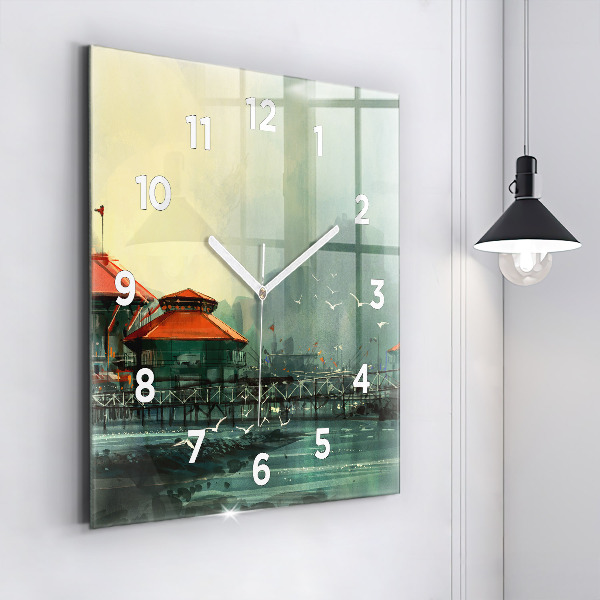 Reloj de pared cuadrado Pueblo pesquero