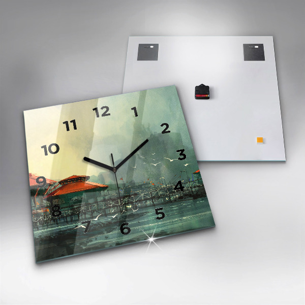 Reloj de pared cuadrado Pueblo pesquero