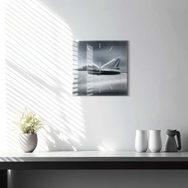 Reloj cuadrado Avión militar en vuelo