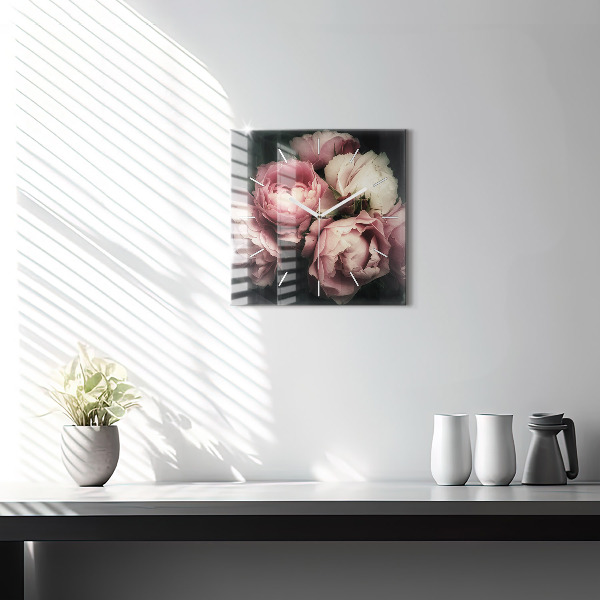 Reloj de pared cuadrado Ramo de rosas rosas