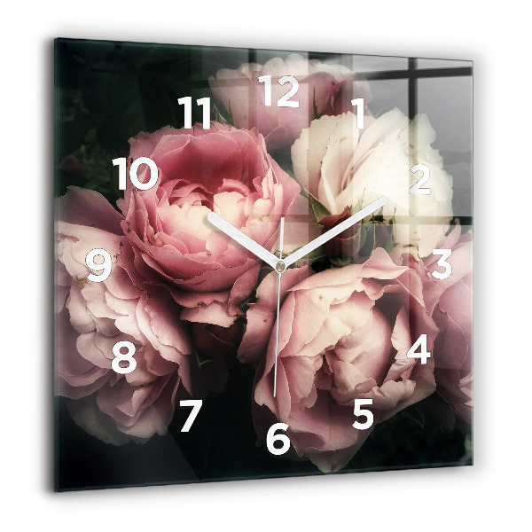 Reloj de pared cuadrado Ramo de rosas rosas