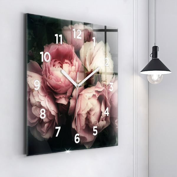 Reloj de pared cuadrado Ramo de rosas rosas