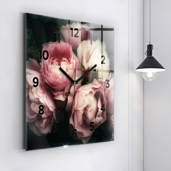 Reloj de pared cuadrado Ramo de rosas rosas