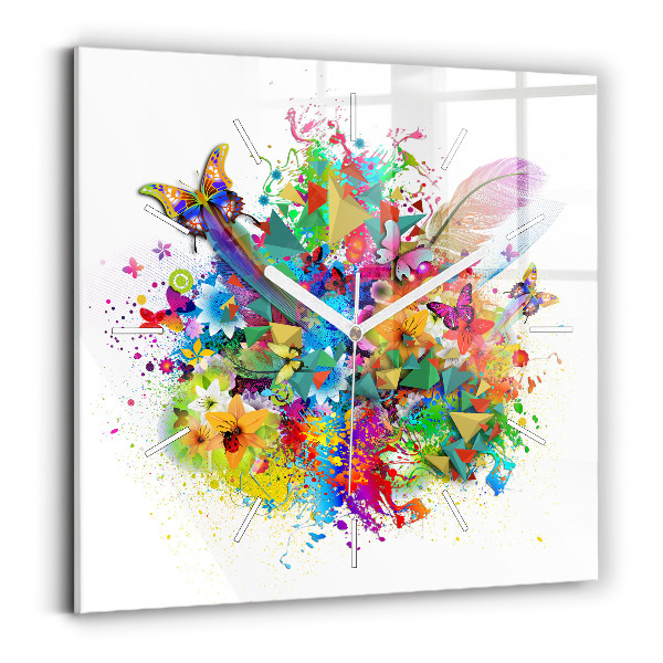 Reloj de pared cuadrado Armonía floral con mariposas