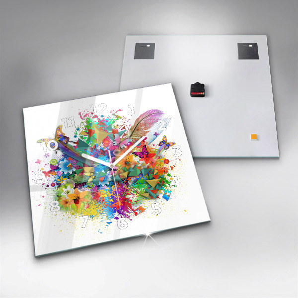 Reloj de pared cuadrado Armonía floral con mariposas