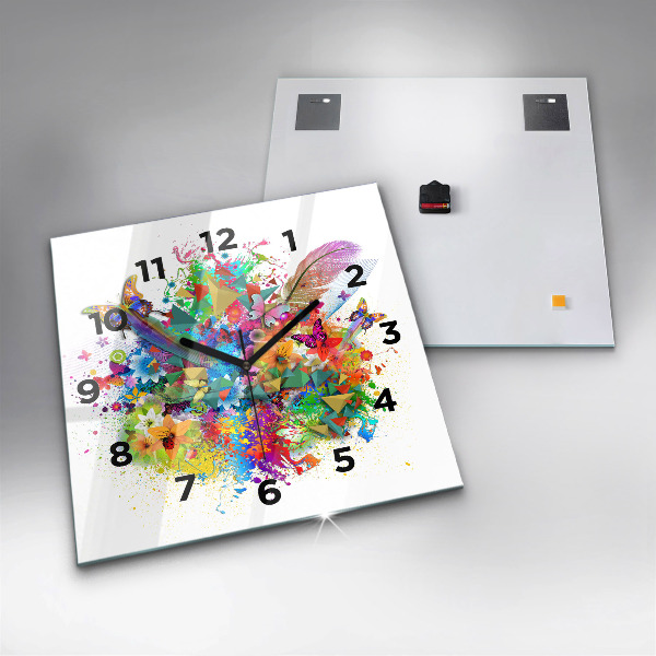 Reloj de pared cuadrado Armonía floral con mariposas