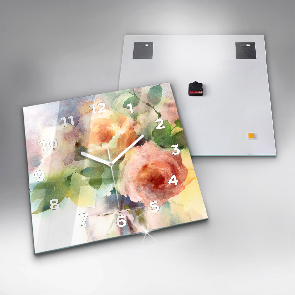 Reloj de pared cuadrado Rosas en un jarrón Acuarela