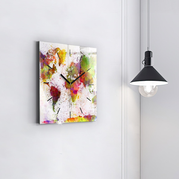Reloj de pared cuadrado Mapamundi en acuarela