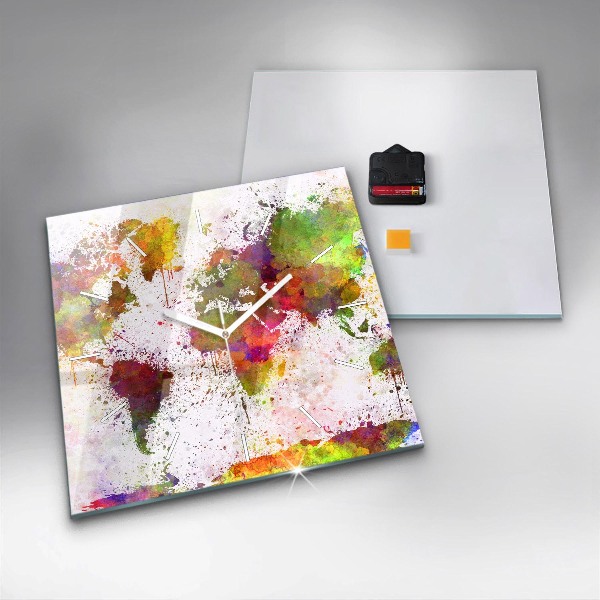 Reloj de pared cuadrado Mapamundi en acuarela