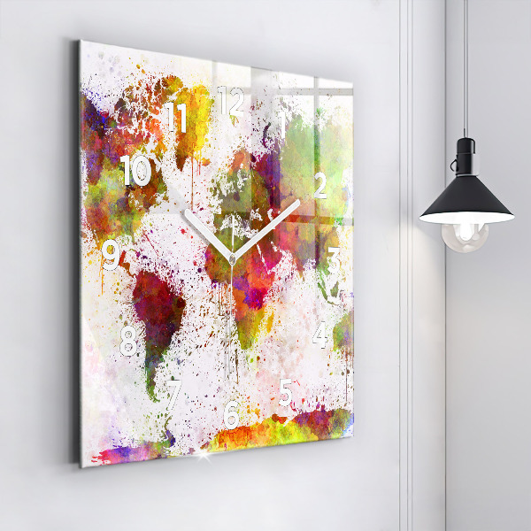 Reloj de pared cuadrado Mapamundi en acuarela