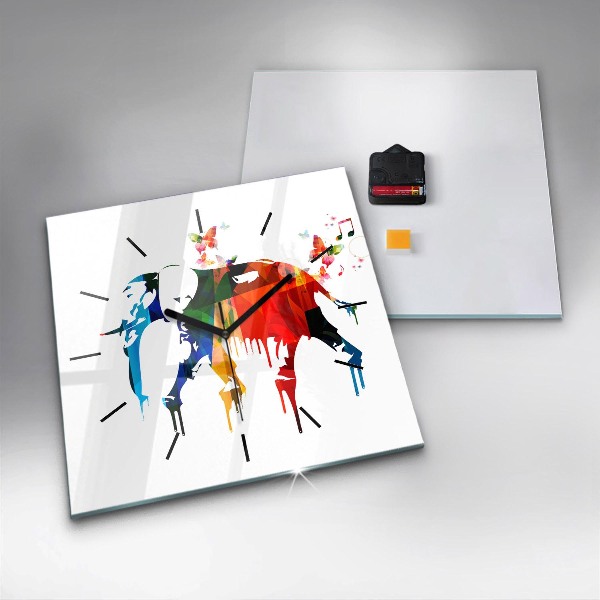 Reloj de pared cuadrado Elefante pintado de colores