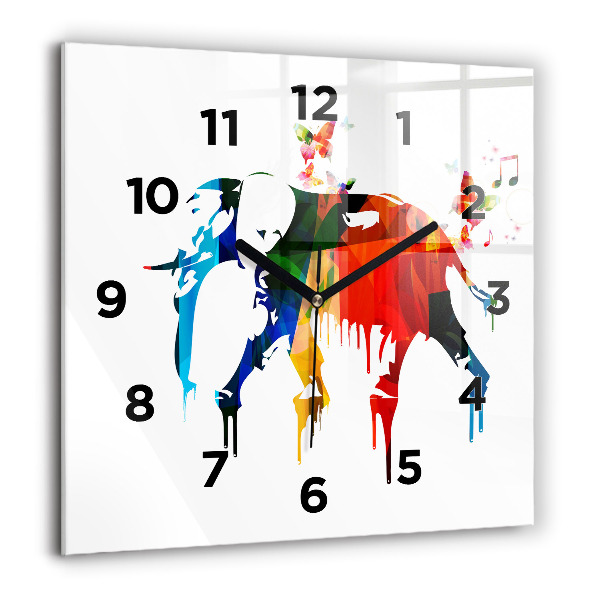 Reloj de pared cuadrado Elefante pintado de colores