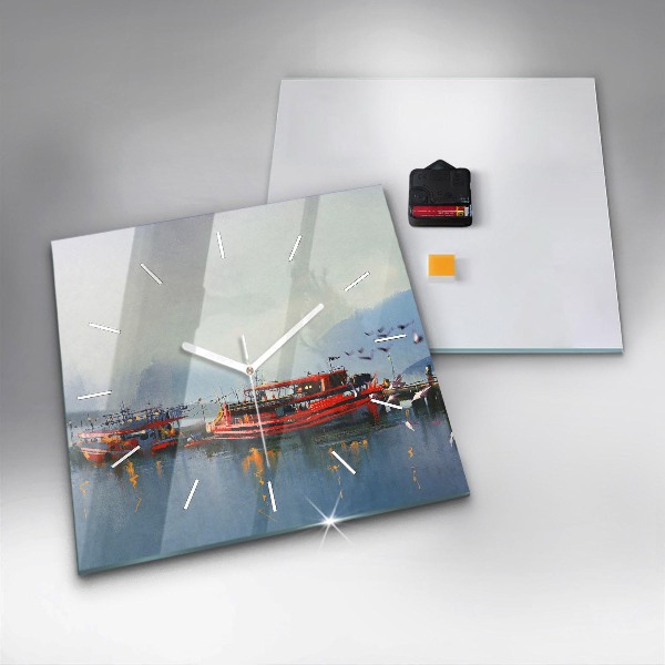 Reloj cuadrado Barco de pesca en el puerto