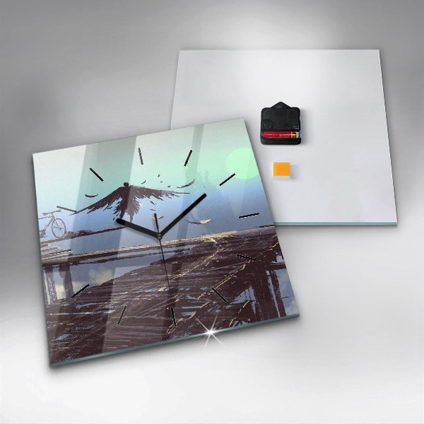 Reloj de pared cuadrado Ángel en bicicleta