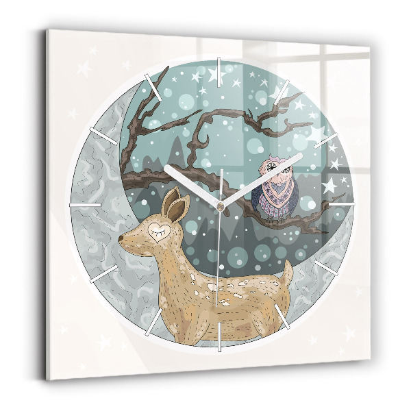 Reloj de pared cuadrado Animales nocturnos Luna