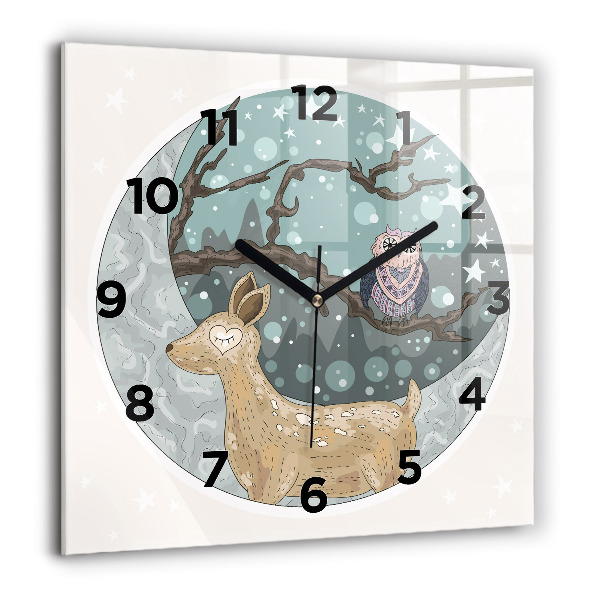 Reloj de pared cuadrado Animales nocturnos Luna