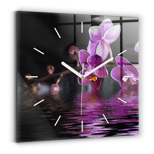 Reloj cuadrado Flor de orquídea sobre el agua