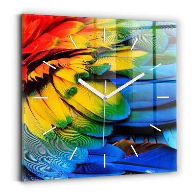 Reloj de pared cuadrado Pájaro Ara Alas de colores