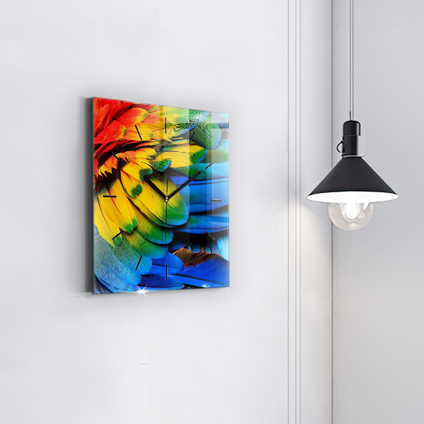Reloj de pared cuadrado Pájaro Ara Alas de colores