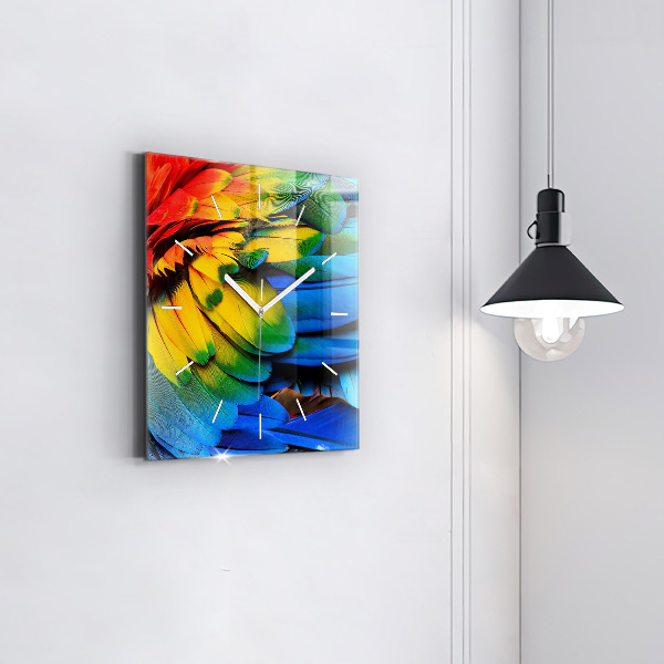 Reloj de pared cuadrado Pájaro Ara Alas de colores