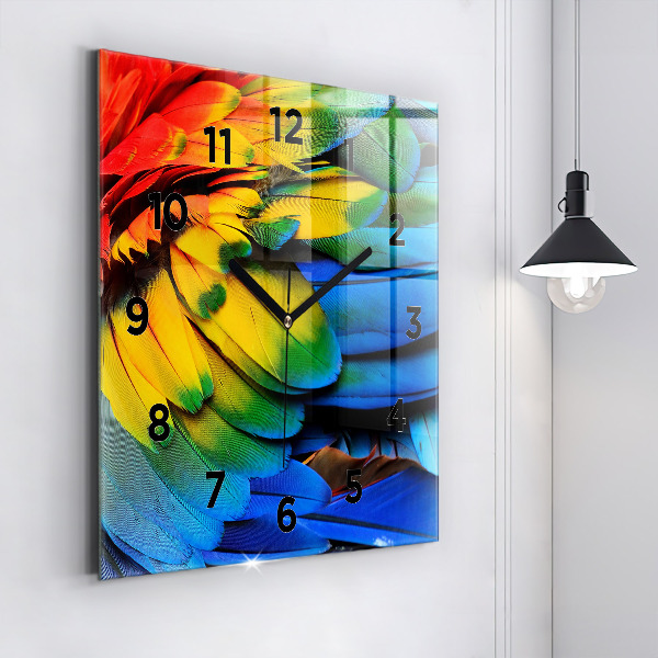Reloj de pared cuadrado Pájaro Ara Alas de colores