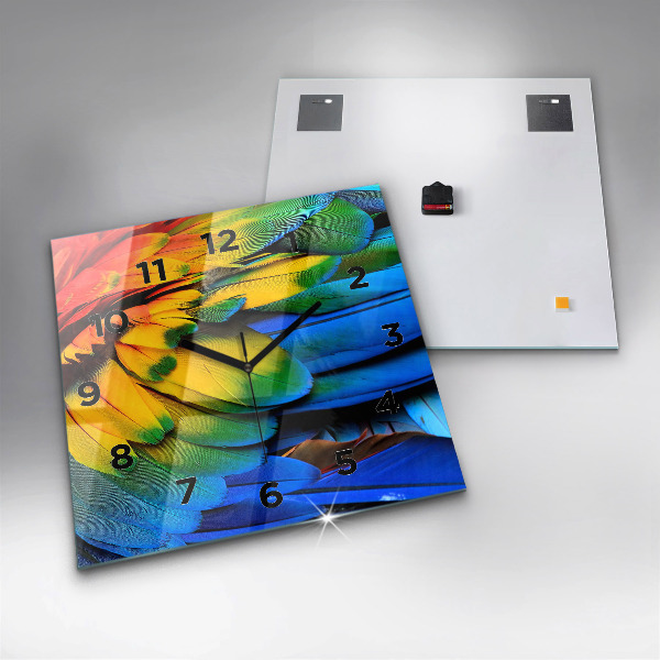 Reloj de pared cuadrado Pájaro Ara Alas de colores