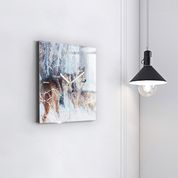 Reloj cuadrado Lobos en el bosque