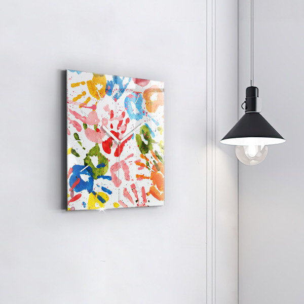 Reloj de pared cuadrado Huellas de manos de niños