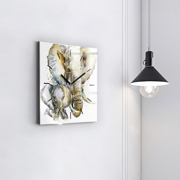 Reloj de pared cuadrado Animales pintados Elefante