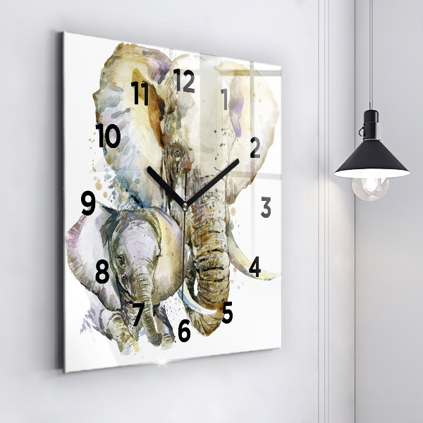 Reloj de pared cuadrado Animales pintados Elefante
