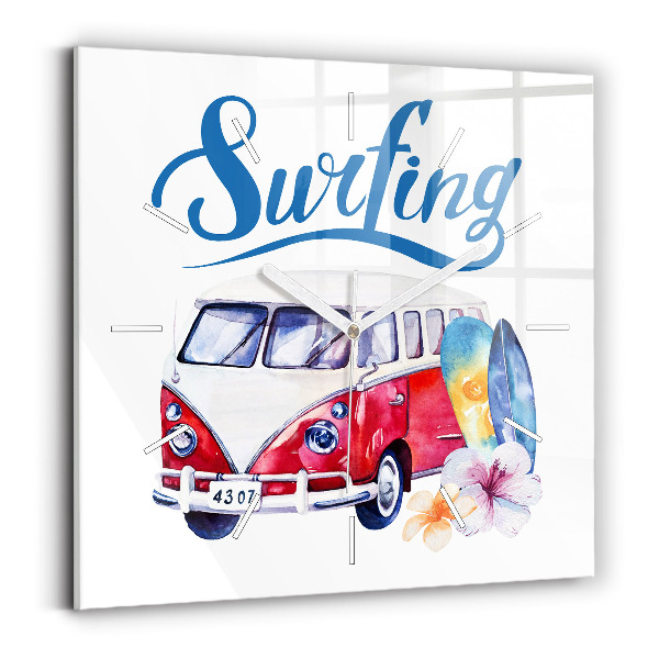 Reloj de pared cuadrado Coche y cartel Surf