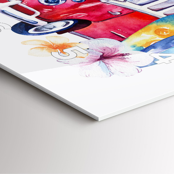 Reloj de pared cuadrado Coche y cartel Surf