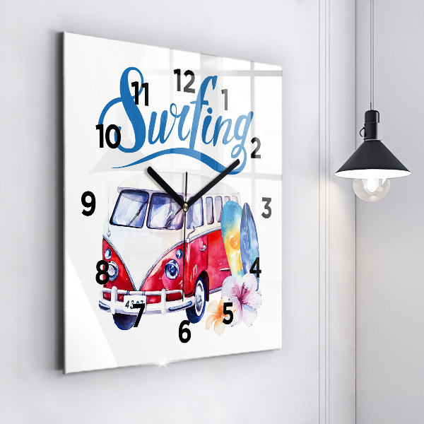 Reloj de pared cuadrado Coche y cartel Surf