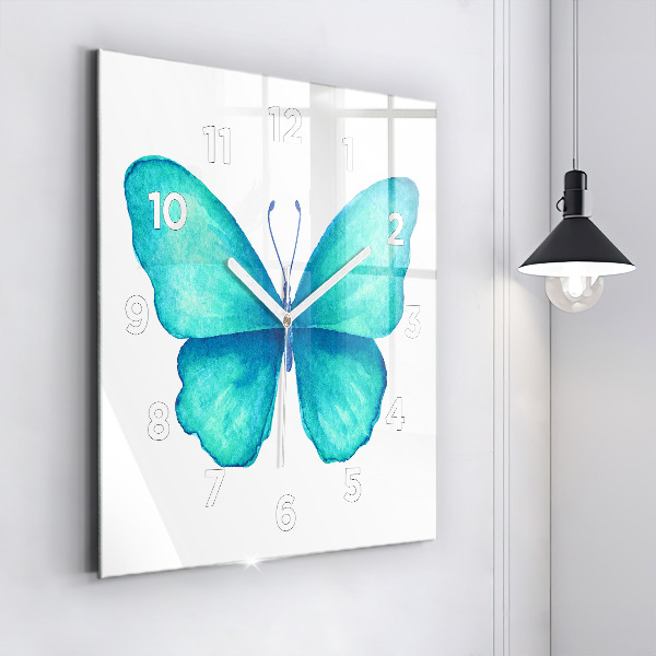 Reloj de pared cuadrado Mariposa turquesa de verano