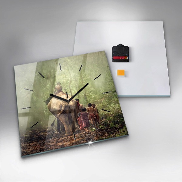 Reloj cuadrado Niños guiando a un elefante