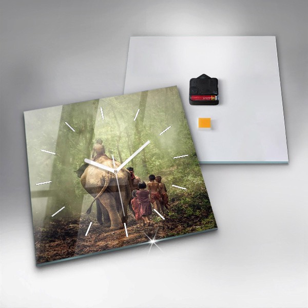 Reloj cuadrado Niños guiando a un elefante