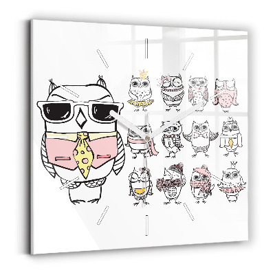 Reloj cuadrado Póster vintage con búhos